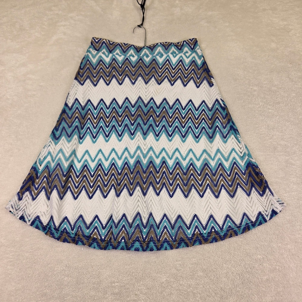 Zac & Rachel Blue Chevron Crochet Lace A-Line Skirt Small Zig Zag Boho Flared